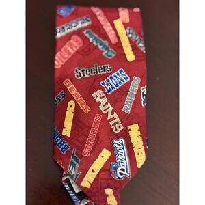 Men's Red Patterned Neck Tie with Sports Logos